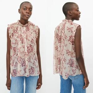 Zimmermann Floral Sheer Ruffle Trim Blouse Cream Pink